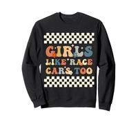 Girls Like Race Cars Too Bandera de Carreras a Cuadros Motorsport Sudadera