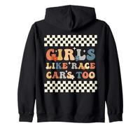 Girls Like Race Cars Too Bandera de Carreras a Cuadros Motorsport Sudadera con Capucha