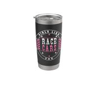 Girls Like Race Cars Too Bandera de carreras a cuadros Motorsport Vaso térmico de acero inoxidable de doble pared