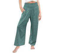 Girls Linen Trousers Straight Wide Leg Casual School Trousers Kids Elastic High Waist Joggers Lightweight Breathable Pants Children Casual Summer Loose Soft Trouser Comfort Bottoms