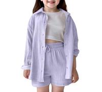 Girls Outfits Set Casual Summer Fall Outfit Shirt Shorts Set For Kids Toddler Girls Comfortable Pure Color Loose Fit Daily Wear School Playground Traje De Maternidad Trajes De Cuadros