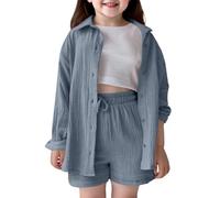Girls Outfits Set Casual Summer Fall Outfit Shirt Shorts Set For Kids Toddler Girls Comfortable Pure Color Loose Fit Daily Wear School Playground Traje De Maternidad