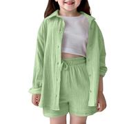 Girls Outfits Set Casual Summer Fall Outfit Shirt Shorts Set For Kids Toddler Girls Comfortable Pure Color Loose Fit Daily Wear School Playground Traje De Maternidad Trajes De Cuadros