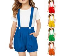 Girls Overalls Shorts Kids Summer Sleeveless Adjustable Straps Casual Baggy Jumpsuit Children Loose Wide Leg Short Romper With Pockets Fashion Toddlers Beach Short Pants