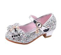 Girls Party Dress Shoes Sparkly High Heels Bow Princess Mary Jane Shoes for Kids Glitter Party Sandals Children Shiny Wedding Birthday Loafers Sequin Ballet Dance Pumps