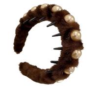 Girls Pearl Headband - Elegant Hair Accessory for Styling | Plush Wrapped Band with Comb Teeth Grip, Decorative Wearable Headpiece for Women Lady Teacher Photo Party Birthday Events