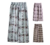 Girls Plaid Trousers Kids Wide Leg Baggy School Trousers with Pockets Children Casual Elastic Waist Straight Leg Pants Teen Girl Loose Stretchy Oversized Sweatpants for Outdoor Workout