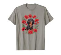 Girls Poppy Flowers Black Long Haired Dachshund Dog Lover Camiseta
