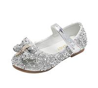Girls School Shoes Kids Glitter Princess Flat Mary Jane Shoes Children Bowknot Birthday Party Bright Diamond Ballet Dance Sandals for Teens Sparkly Crystal Pumps
