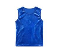 Girls Sequin Checkered Tank Top Shiny Performance Vest For Stage Dance Party (Blue-C, 3-6 Years)