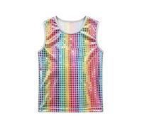 Girls Sequin Checkered Tank Top Shiny Performance Vest For Stage Dance Party (Multicolour-C, 3-6 Years)