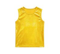 Girls Sequin Checkered Tank Top Shiny Performance Vest For Stage Dance Party (Yellow-C, 7-10 Years)