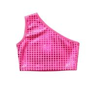 Girls Sequin Crop Top Shiny tee Rhinestone Tank Stage Performance Show Blouse (170/180)