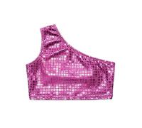 Girls Sequin Cut Crop Top Shimmering Square Pattern Stage Performance tee (170/180)
