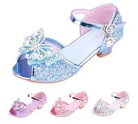 Girls Sparkly Shoes Kids Bow Open Toe High Heels Bling Diamante Princess Sandals Fashion Teen Girls Ankle Strap Party Dress Shoes Youth Summer Glitter Casual Slippers