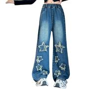 Girls Wide Leg Jeans New Spring Summer and Autumn Styles for Middle and Large Children's Five Pointed Star Wide Leg Straight Pants Trendy and Cool Loose Casual Trousers Leggings para Niños, azul, 9-10