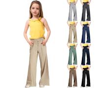 Girls Wide Leg Joggers Kids Drawstring Flared Baggy Sweatpants Teen Girls Oversized Straight Leg Casual School Trousers Children Elastic Waist Loose Sweatpant with Pockets Yoga Jogger for Women