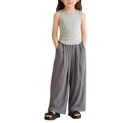 Girls Wide Leg Pants Baggy Pleated Cotton Linen Trousers Kids Drawstring Elastic High Waisted School Joggers Teens Summer Lightweight Sports Tracksuit Bottoms Flowy Casual Trouser
