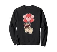 Girls Women Valentines Day Heart Balloons Tan Fawn Pug Lover Sudadera