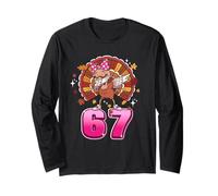Girls Womens Thanksgiving 67 Six Seven Meme Pink Bow Turkey Manga Larga