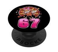 Girls Womens Thanksgiving 67 Six Seven Meme Pink Bow Turkey PopSockets PopGrip Adhesivo