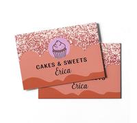 GirlSIGHT Tarjeta de visita Pastelería Cakes & Sweets - Diseño elegante con Cupcake y lentejuelas, personalizable, ideal para creadores de tartas y empresas de dulces, Blanco con Motivos Florales