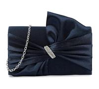 Girly Handbags Bolso de noche tipo clutch de satén para mujer con correa de cadena con broche de cristal Marina de guerra