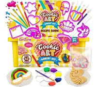 GirlZone Kit de Repostería Galletas Artísticas, Decora Galletas Usando Accesorios para Horneado como Plantillas, Pinceles y Cortadores para Niños, Cookie Art Bakery Kit