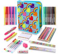 GirlZone Regalos para Niñas -Estuche Escolar Completo Niña, 43 Piezas De Útiles Escolares, Cumpleaños de Arco Iris y Unicornios, Estuche Escolar Niña