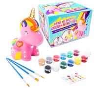 GirlZone Regalos para Niñas - Hucha Unicornio para Pintar - Kit Pintura para Niñas y Accesorios Infantiles -Pinceles, Colores y Gemas - Regalos Niños