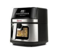 Girmi FG80 Freidora de aire 8 litros, 2200 W, Pantalla digital, 10 Programas, Cámara de cocción metálica, Doble resistencia, Recetario incluido, Negro-Inox