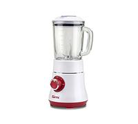 Girmi FR23 Batidora de Vaso, 300 W, 2 velocidades + Pulse, Jarra de Cristal graduada 0,6L, 4 cuchillas de Acero Inoxidable, Cierre Hermético, Blanco/Rojo