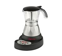 Girmi MC23 Cafetera moka eléctrica programable, para café molido, 1-3 tazas, 400 W, pantalla LED, temporizador, función de mantenimiento en caliente, base giratoria 360°, negro/plata