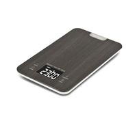 Girmi PS26 - Báscula de cocina, efecto madera, plato de cristal, pantalla digital, 1 g/10 kg, apagado automático y función tara, función temporizador y reloj, gris