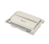 Girmi TS15 Parrilla Eléctrica y Sandwichera, 900W, con Placas Antiadherentes 23 x 14 cm, Apertura 180°, Asa Anticalor, Bandeja Recogegrasa, 2 Indicadores Luminosos, Beige Mate