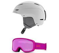 Giro Ceva - Combo de casco y gafas de nieve para niños, color blanco mate, canaleta rosa, talla S