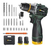 Gisam 16,8 V Taladro Percutor a Bateria - 50N.m, 23+1 Ajuste de Par, atornillador y desatornillador inalámbrico 2 en 1, kit con 2 baterías de 2000 mAh, LED Luz Para Hogar, Bricolaje