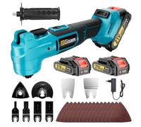 Gisam Multiherramienta con 2 baterías de 2,0 Ah, herramienta oscilante sin escobillas, multiherramienta para ángulo de giro de 4°, juego de accesorios de 23 piezas, 7 variables, multimaster para