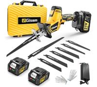 Gisam Sierra de sable con batería, motor silencioso sin escobillas de 3500 SPM, 2 baterías de 4,0 Ah y 8 hojas de sierra, sierra eléctrica de cola de zorro para madera, metal, PVC