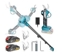 Gisam Tijeras de podar telescópicas con batería, 2 en 1, tijeras de podar eléctricas con barra telescópica de hasta 4,2 m, motor sin escobillas, 3 pares de cuchillas SK5 y 2 baterías de 2,0 Ah, 35 mm