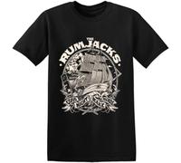 GISE The RUMJACKS - Camiseta negra de manga corta para hombre, cuello redondo, unisex, 100% algodón, Negro, XL
