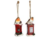 Gisela Graham : Christmas Decorations : Robin on a Red Telephone Box and Robin on a Red Postbox