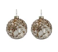 Gisela Graham Juego de 2 bolas de cristal dorado transparente con flor dorada