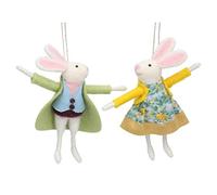 Gisela Graham Mr and Mrs Bunny 2 Decoraciones Colgantes de Pascua de Lana Mixta