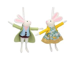 Gisela Graham Mr and Mrs Bunny 2 Decoraciones Colgantes de Pascua de Lana Mixta