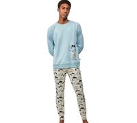 GISELA - Pijama Snoopy Family Time, para Hombre, Dos Piezas, Camiseta Manga Larga y Pantalón Largo Estampados, Ajustado en Cintura con Goma, con Poliéster y Algodón (FR/ES, Letras, S, Azul)