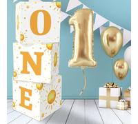 gisgfim 3 cajas grandes de decoración de fiesta de primer cumpleaños, diseño bohemio, caja de regalo de cartón con estampado de sol para primer cumpleaños, centro de mesa para niño y niña, suministros