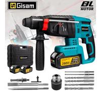 Gismis-taladro de Martillo eléctrico sin escobillas, martillo rotativo multifuncional, Taladro de impacto inalámbrico para Pin de batería Makita de 18V, 26mm 2 Battery PlasticBox