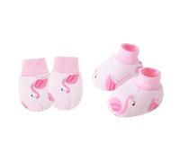 Gissroys 1 Juego de Guantes y Calcetines para Bebé Cubiertas Para Los Pies Para Recién Nacidos Hasta 6 Meses Con Patrón De Dibujos Animados Tela De Algodón Suave Guante Rascador De Bebé, Flamingo