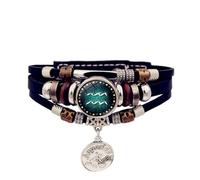 Gissroys 12 constelaciones cadenas de mano multicapa signo del zodiaco pulsera de cuero sintético unisex accesorio para uso diario PU signo del zodiaco pulsera hombres/mujeres, talla única, como se